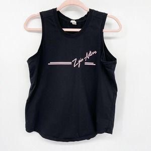 Zyia Active South Beach Tank Top Sz L Black Sleeveless Curved Hem Cotton Stretch